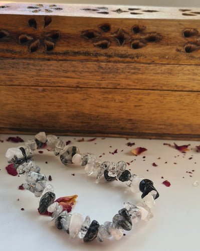 Clear Quartz with Tourmaline Chip Bracelet